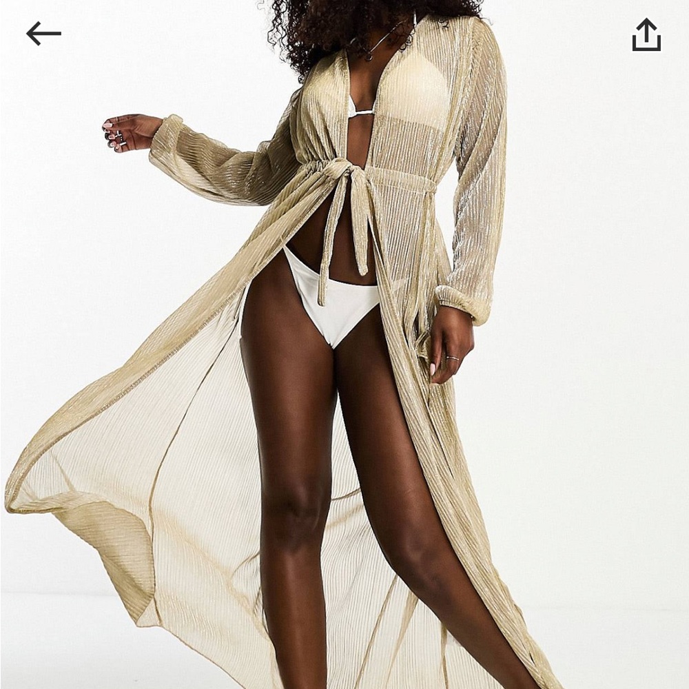 Metallic beach kimono in light gold